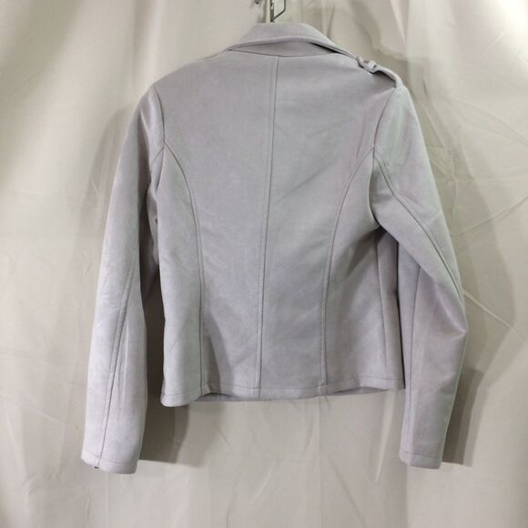 Solitaire Faux Suede Moto Jacket Gray Zip Front Size Small 2 Pockets Soft - Picture 2 of 4